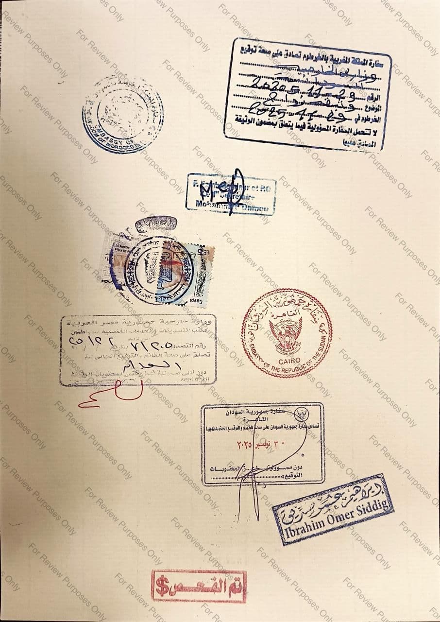 Back copy of the contract, including official attestations from the Ministry of Justice, Foreign Affairs, and the concerned Embassy.